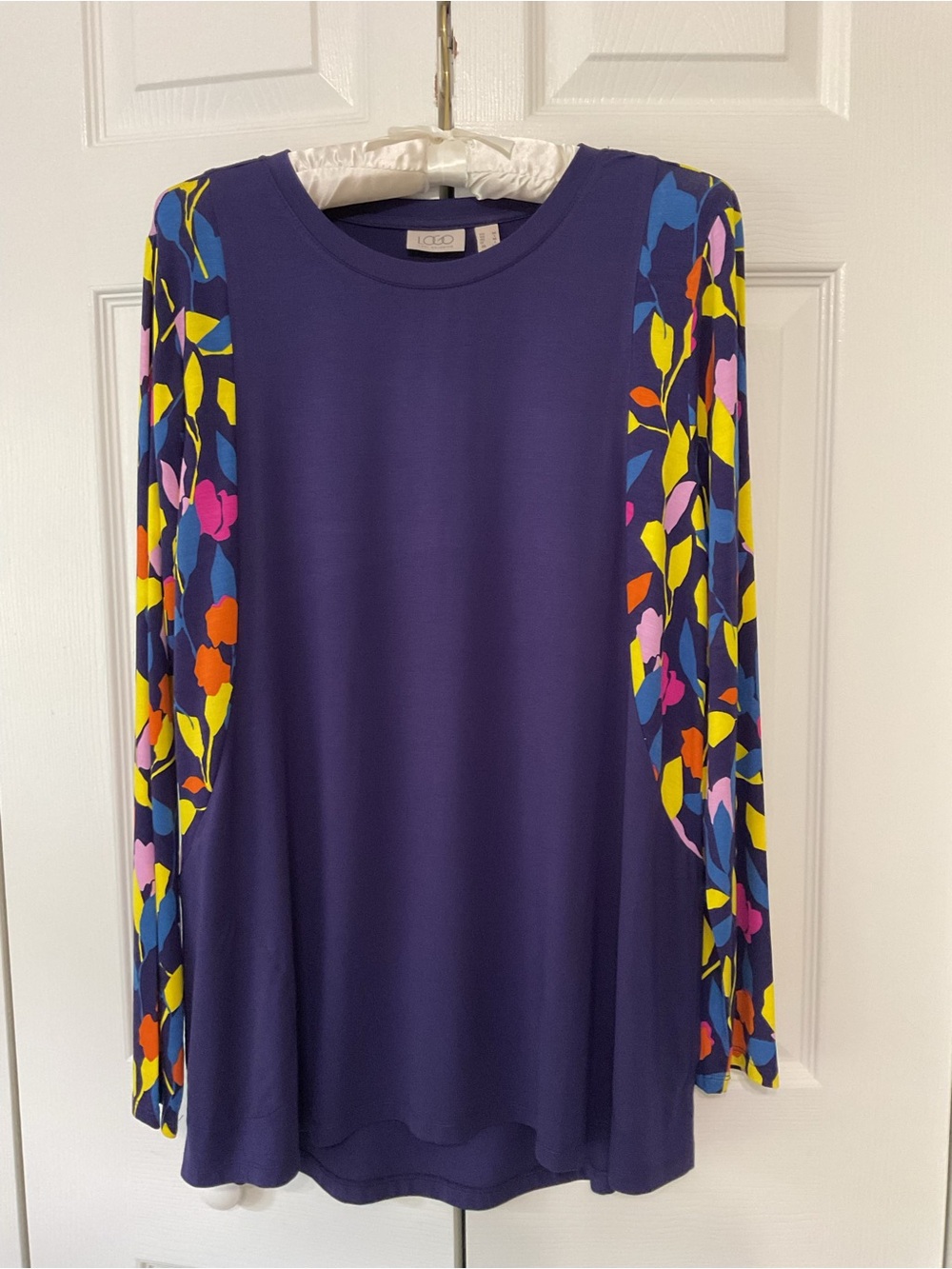 Logo Purple Long-Sleeve Tunic with Multicolor Printed Sleeves